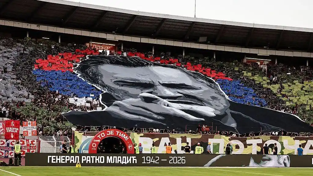 A tifo of Ratko Mladic