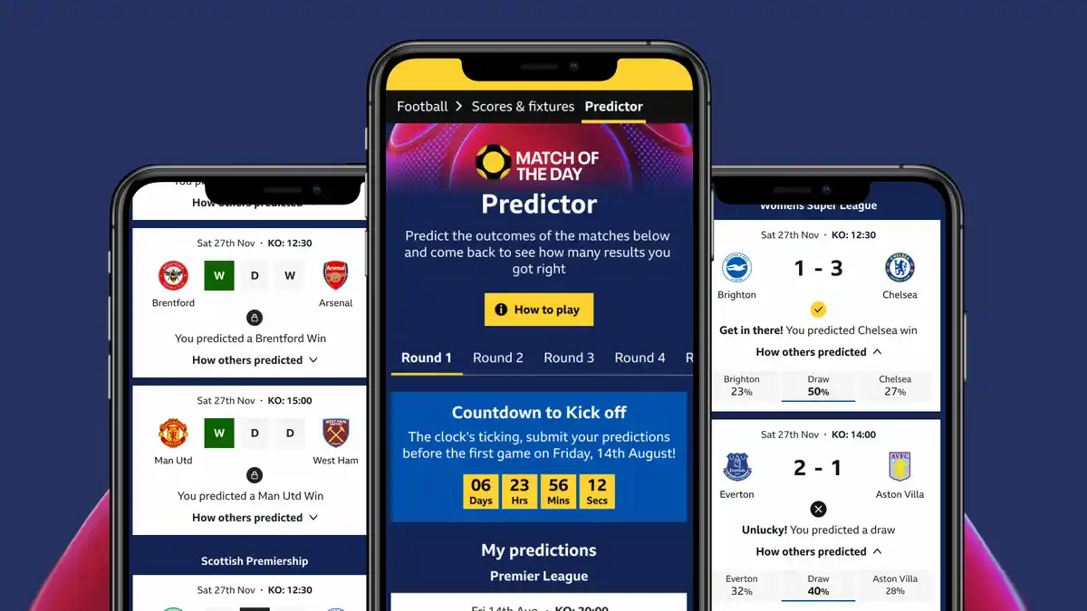 A screenshot of the BBC Match of the Day predictor page