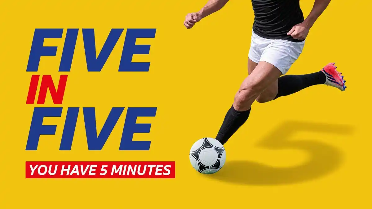 A generic picture of an unknown footballer beside the words: "Five in Five you have five minutes"