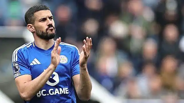 Conor Coady of Leicester City applauds the fans during the Premier League match between Leicester City FC and Southampton FC at The King Power Stadium on May 3, 2025 in Leicester, England.