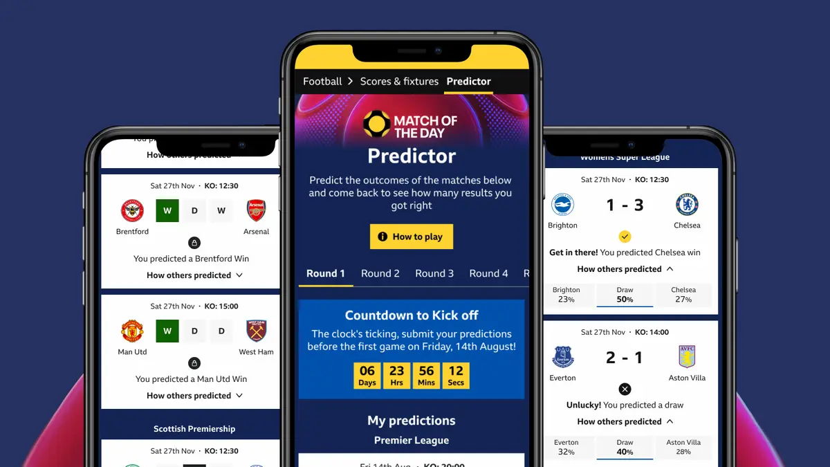A screenshot of the BBC Match of the Day predictor page