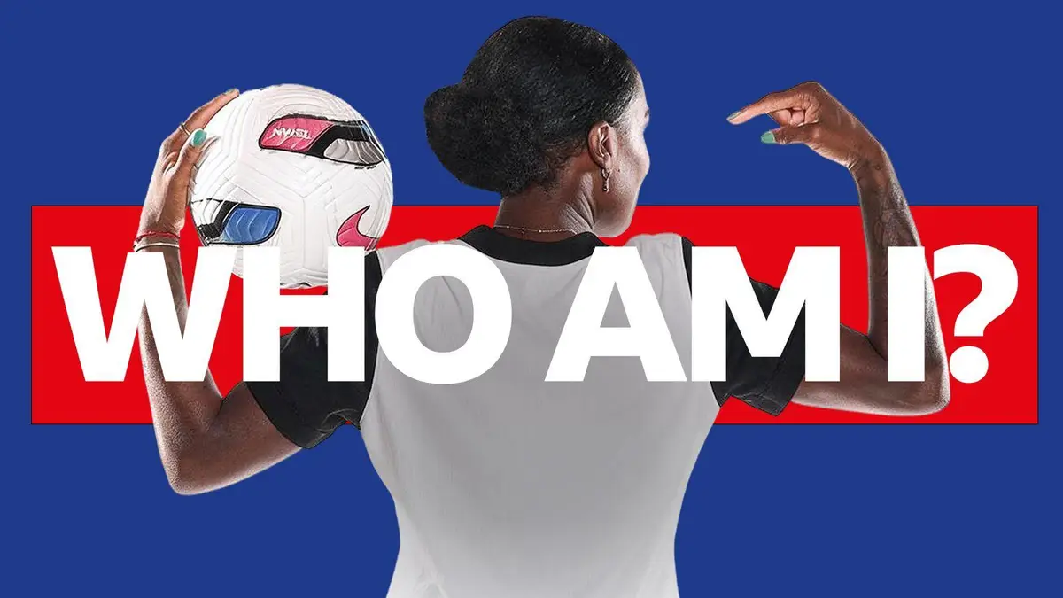 Graphic showing an unknown footballer on a red and blue background