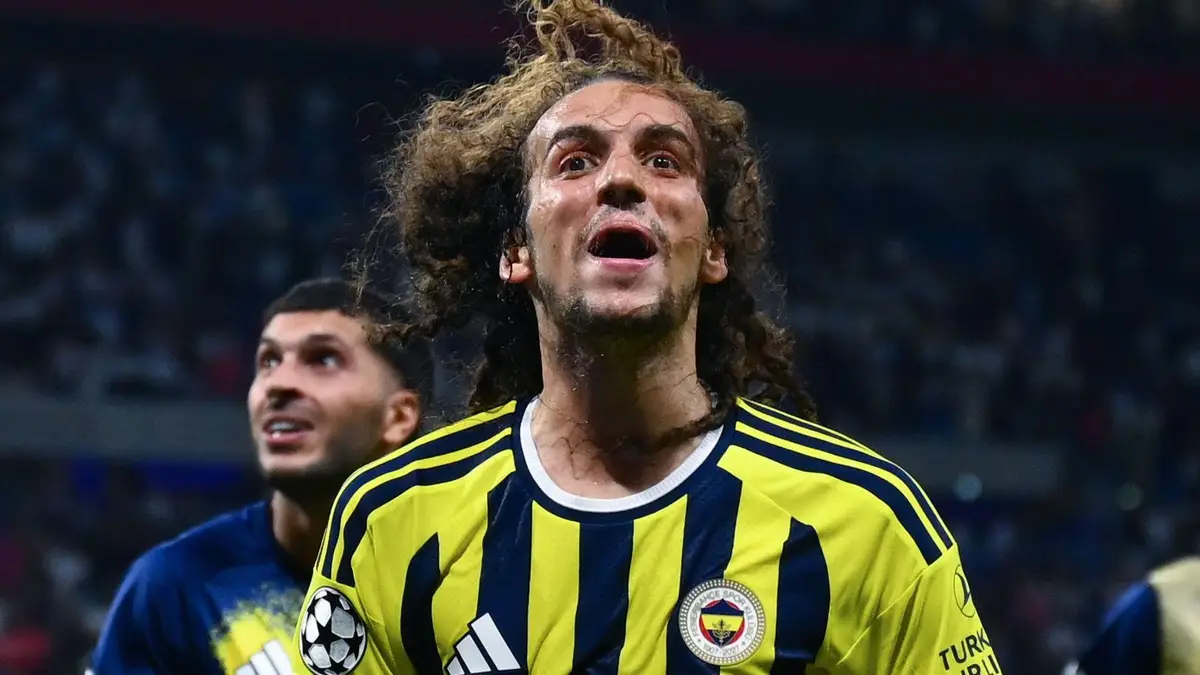 Fenerbahce midfielder Matteo Guendouzi celebrates at the end of the Champions League play-off round second-leg match against Lyon