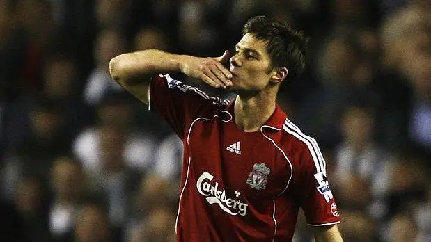 Xabi Alonso celebrates his wonder goal against Newcastle United in 2006.